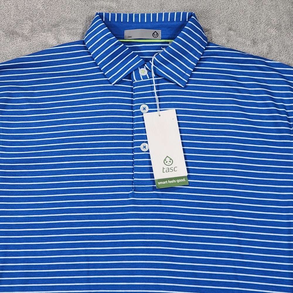 Tasc Performance Polo Mens Small Cloud Lightweight Golf‎ Blue Stripe